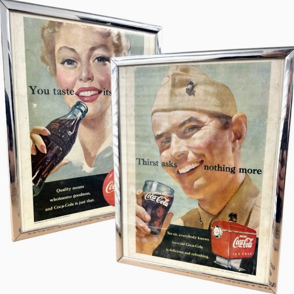 Vintage 1951 Coca-Cola 10 x 8 Framed Ads Set – Collectible Advertisement